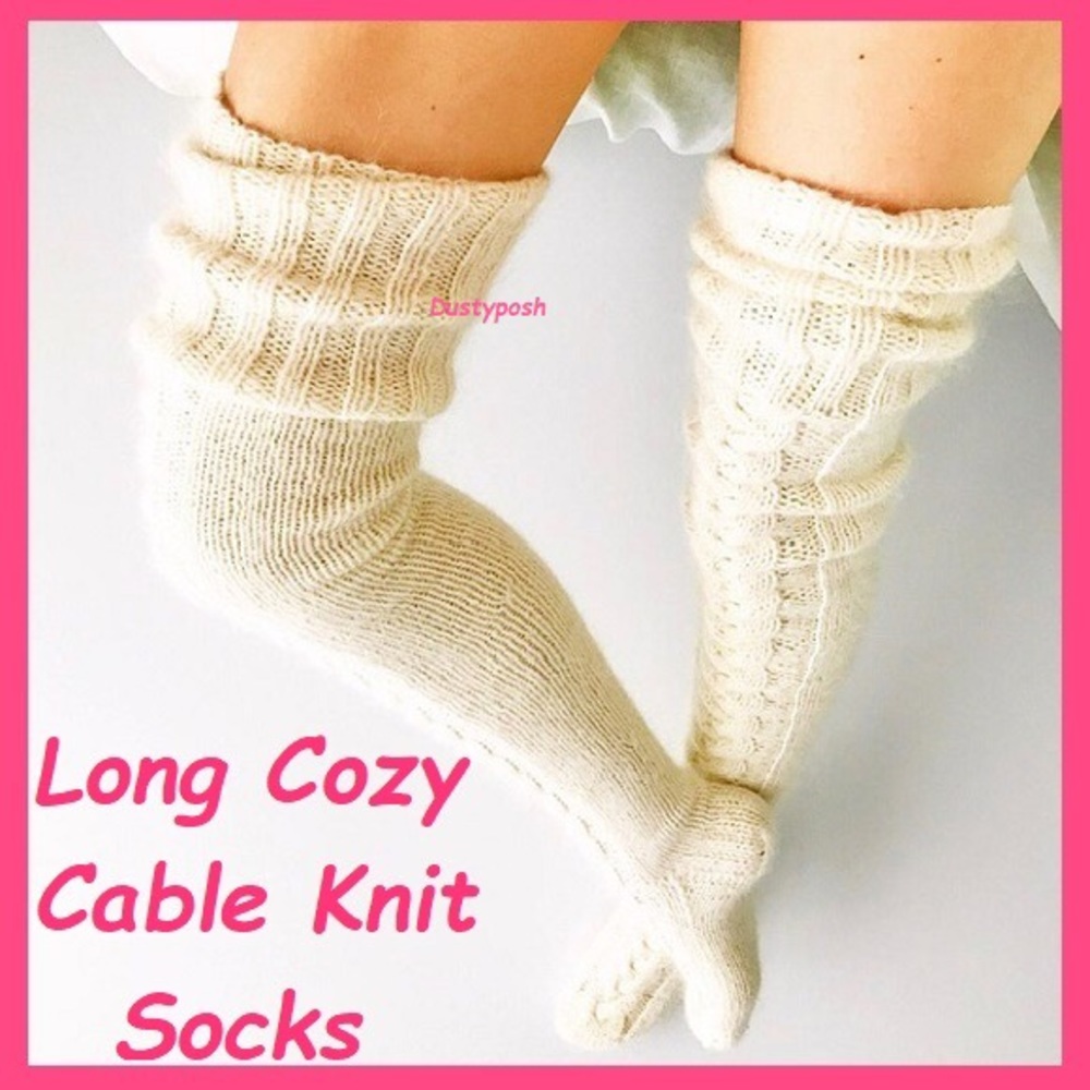 Plus Size Thick Thigh High Socks Over Knee Long Boot Red Rib Cable Bedroom Fun - Picture 14 of 15